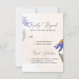 Rustic Peach Waterverf Paarse Daisy Wedding RSVP Kaartje