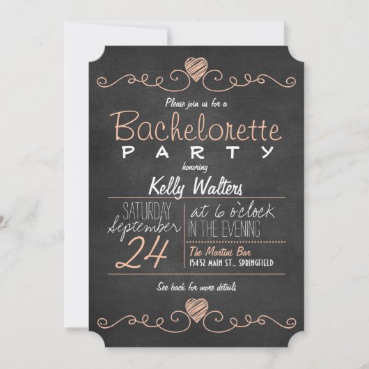 Rustic Peach & White Chalkboard vrijgezellenfeest Kaart (Voorkant)