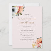  Rustic Peach White Floral Wedding Invite Kaart (Voorkant)