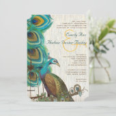 Rustic Peacock Bird Cage Feather Wedidng Invites Kaart (Staand voorkant)
