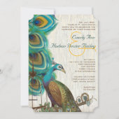 Rustic Peacock Bird Cage Feather Wedidng Invites Kaart (Voorkant)