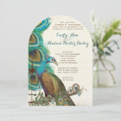 Rustic Peacock Birdcage Feather Wedding Invites Kaart (Staand voorkant)