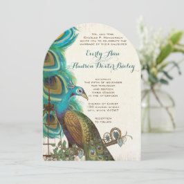 Rustic Peacock Birdcage Feather Wedding Invites Kaart