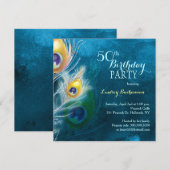 Rustic Peacock Blue 50th Birthday Party Kaart (Voorkant / Achterkant)