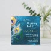 Rustic Peacock Blue 50th Birthday Party Kaart (Staand voorkant)