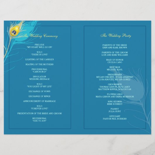 Rustic Peacock Blue Bi Fold Wedding Programs (Achterkant)