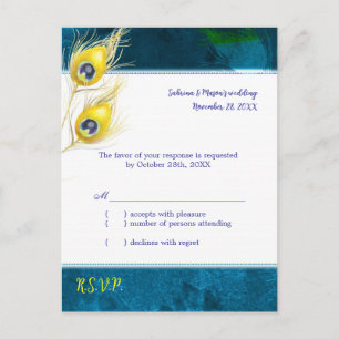 Rustic Peacock Blue Wedding RSVP Uitnodiging Briefkaart