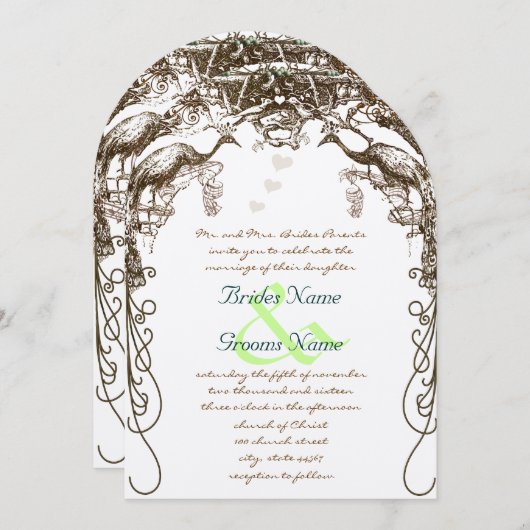 Rustic Peacock Boho Wedding Invitations Kaart (Voorkant / Achterkant)