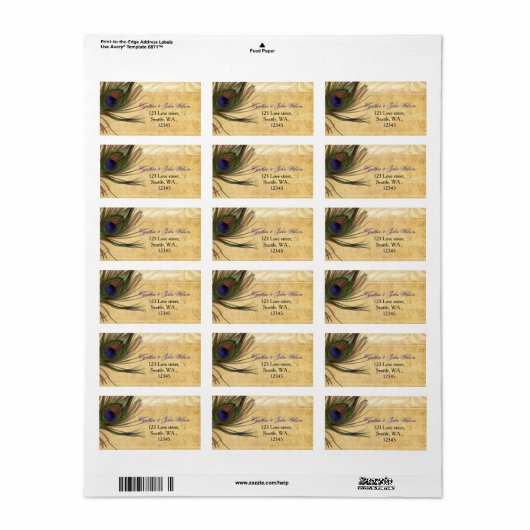 Rustic Peacock Ether return address label (Full Sheet)
