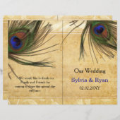 Rustic Peacock Feather bookfold Wedding programme (Voorkant / Achterkant)