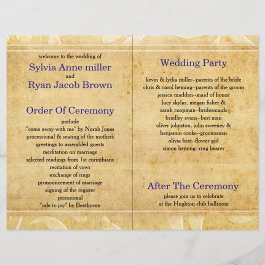 Rustic Peacock Feather bookfold Wedding programme (Achterkant)