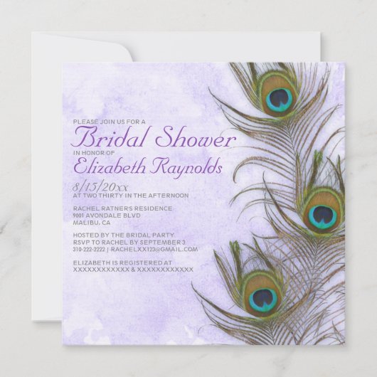 Rustic Peacock Feather Bridal Shower Invitations Kaart (Voorkant)