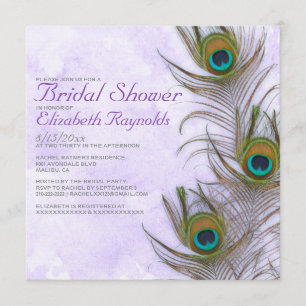 Rustic Peacock Feather Bridal Shower Invitations Kaart