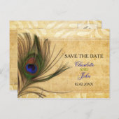 Rustic Peacock Feather bruiloft behalve de datum Aankondigingskaart (Voorkant / Achterkant)
