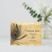 Rustic Peacock Feather bruiloft Hartelijk dank Briefkaart (Staand voorkant)