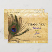 Rustic Peacock Feather bruiloft Hartelijk dank Briefkaart (Voorkant / Achterkant)