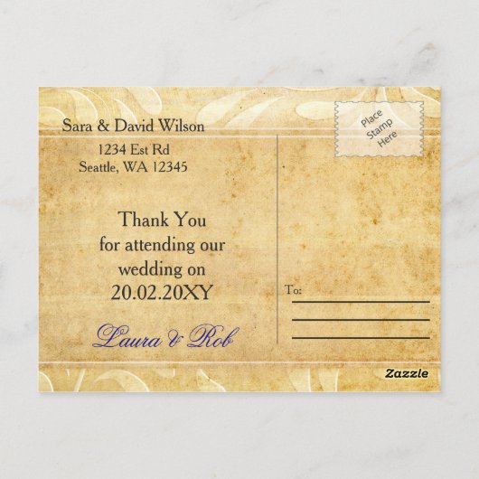 Rustic Peacock Feather bruiloft Hartelijk dank Briefkaart (Achterkant)