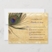 Rustic Peacock Feather bruiloft rsvp Kaart (Voorkant)