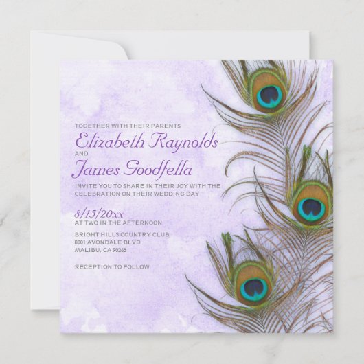 Rustic Peacock Feather Wedding Invitations Kaart (Voorkant)