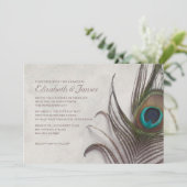 Rustic Peacock Feathers Wedding Invitations Kaart (Staand voorkant)