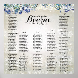 Rustic Peacock Navy Rustic Luxe Seating Chart Poster