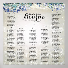 Rustic Peacock Navy Rustic Luxe Seating Chart Poster