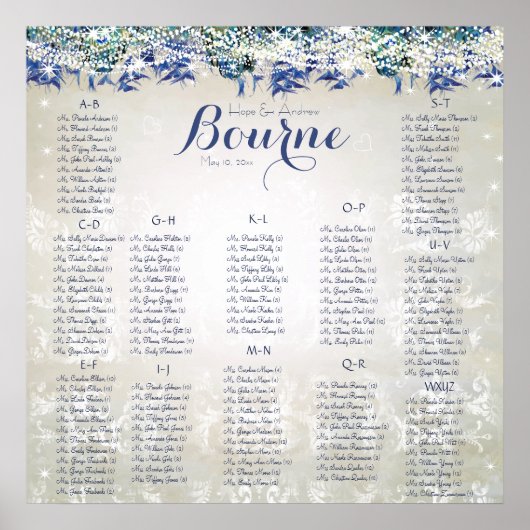 Rustic Peacock Navy Rustic Luxe Seating Chart Poster (Voorkant)