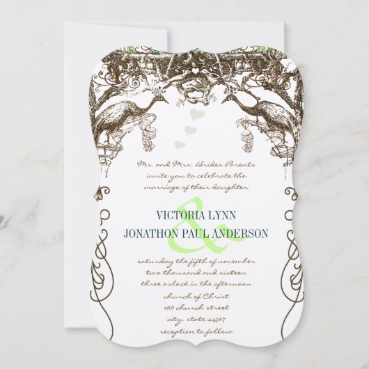 Rustic Peacock  Tortelduifjes Kaart (Voorkant)