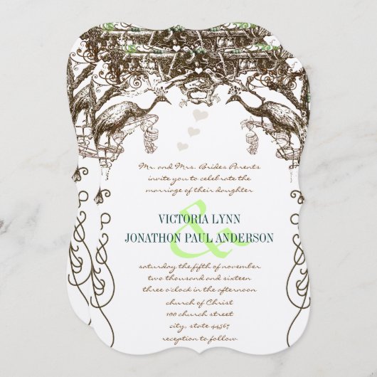 Rustic Peacock  Tortelduifjes Kaart (Voorkant / Achterkant)