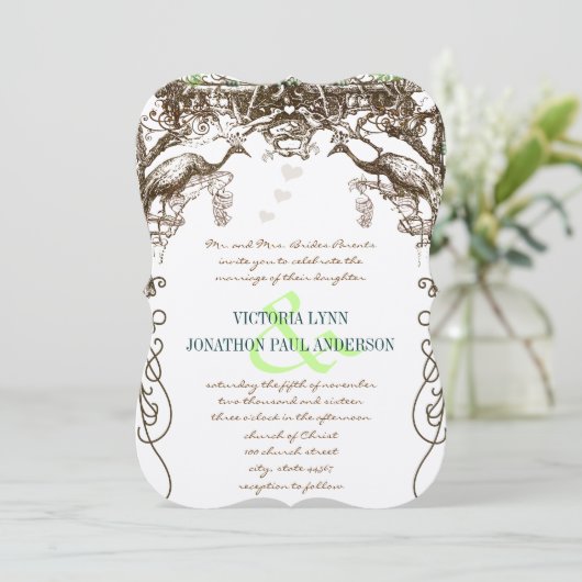 Rustic Peacock  Tortelduifjes Kaart (Staand voorkant)