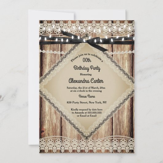 Rustic Pearl Lace Barn Wood Black String Lights Kaart (Voorkant)