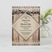 Rustic Pearl Lace Barn Wood Black String Lights Kaart (Staand voorkant)