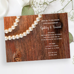Rustic Pearls Barn Wood Country Engagement Party Kaart