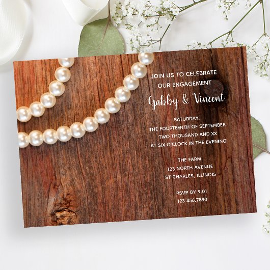 Rustic Pearls Barn Wood Country Engagement Party Kaart