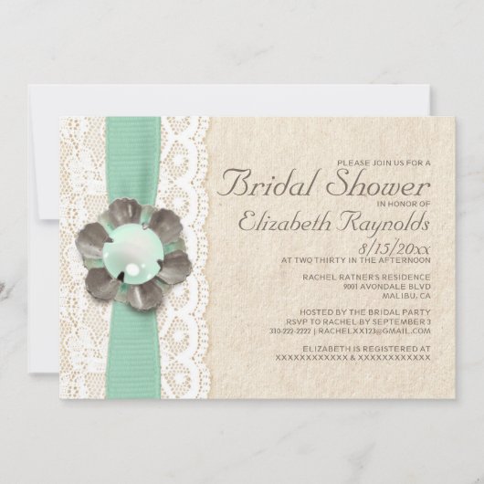 Rustic Pearls Bridal Shower Invitations Kaart (Voorkant)