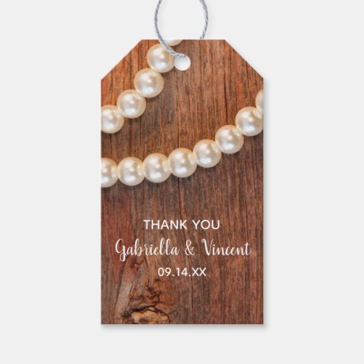 Rustic Pearls Country Barn Wedding Favor Labels Cadeaulabel (Voorkant)