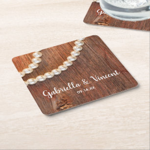 Rustic Pearls en Barn Wood Country Weddenschap Kartonnen Onderzetters