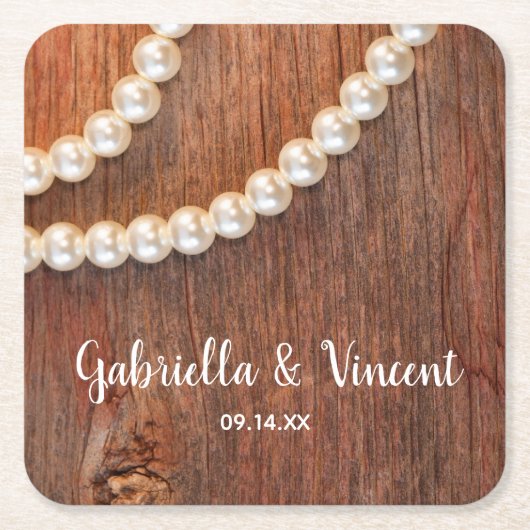 Rustic Pearls en Barn Wood Country Weddenschap Kartonnen Onderzetters (Voorkant)