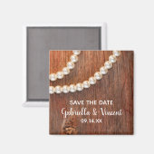 Rustic Pearls en Barn Wood Wedding Save the Date Magneet (Voorkant / Achterkant)
