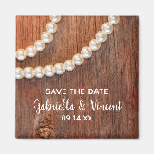 Rustic Pearls en Barn Wood Wedding Save the Date Magneet (Voorkant)