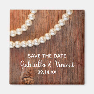 Rustic Pearls en Barn Wood Wedding Save the Date Magneet