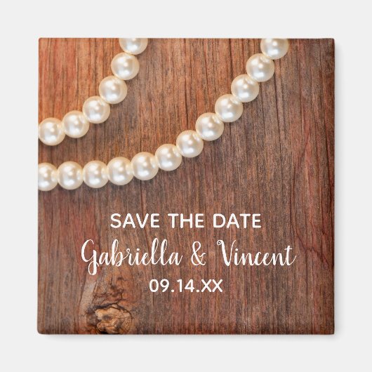 Rustic Pearls en Barn Wood Wedding Save the Date Magneet (Voorkant)