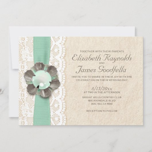 Rustic Pearls Wedding Invitations Kaart (Voorkant)