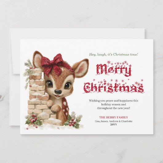 Rustic Peeking Reindeer Funny Holiday Greeting  Feestdagenkaart (Voorkant)