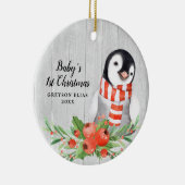 Rustic Penguin Personalized Baby's 1st Kerstmis Keramisch Ornament (Rechts)