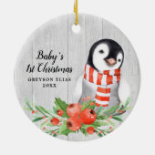 Rustic Penguin Personalized Baby's 1st Kerstmis Keramisch Ornament (Achterkant)