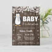 Rustic Penguin Winter Baby shower Kaart (Staand voorkant)