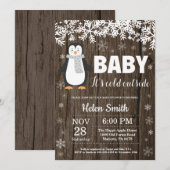 Rustic Penguin Winter Baby shower Kaart (Voorkant / Achterkant)