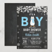 Rustic Penguin Winter Boy Baby shower Kaart (Voorkant / Achterkant)