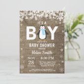Rustic Penguin Winter Boy Baby shower Kaart (Staand voorkant)